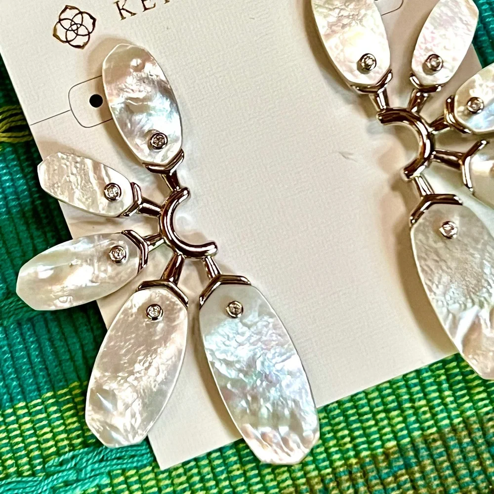 NWT Kendra Scott Ashlyn Ivory Mother Of Pearl Statement Earrings - Picture 6 of 16